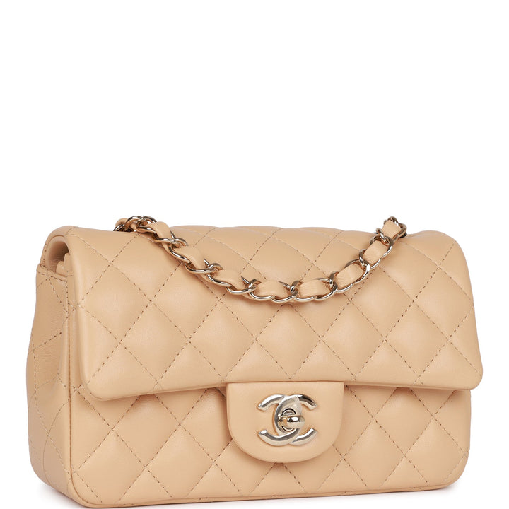 Top Quality Chanel Mini Rectangular Flap Bag Beige Lambskin Light Gold Hardware