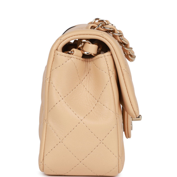 Top Quality Chanel Mini Rectangular Flap Bag Beige Lambskin Light Gold Hardware