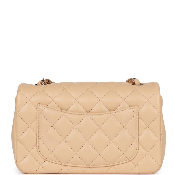 Top Quality Chanel Mini Rectangular Flap Bag Beige Lambskin Light Gold Hardware