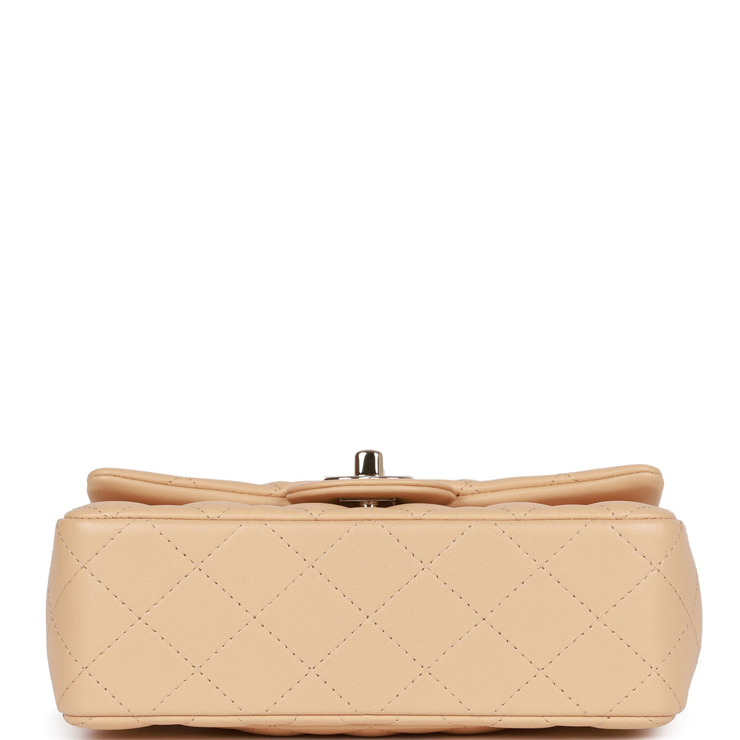 Top Quality Chanel Mini Rectangular Flap Bag Beige Lambskin Light Gold Hardware