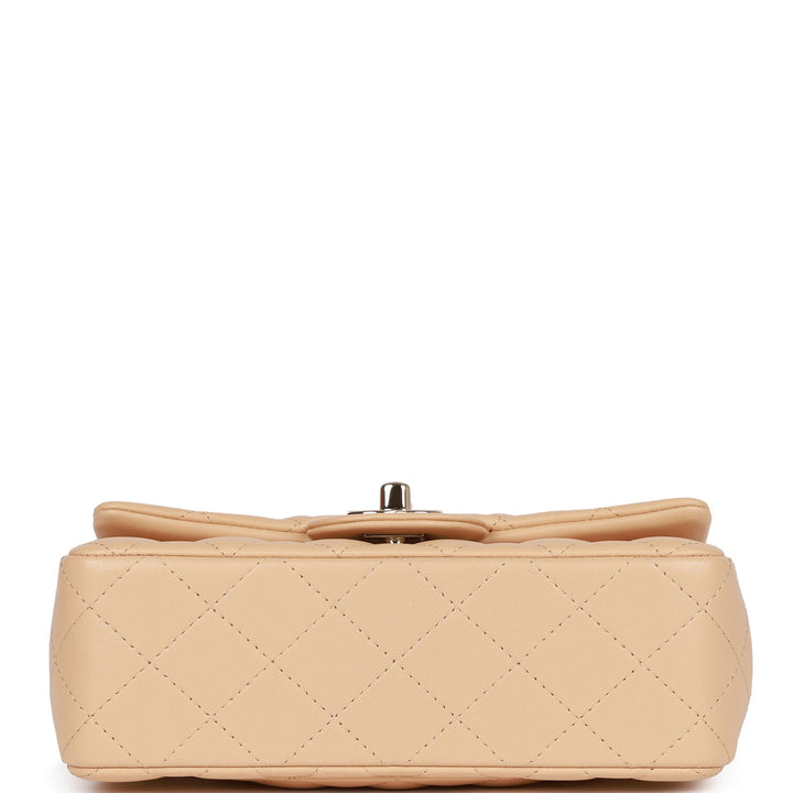 Top Quality Chanel Mini Rectangular Flap Bag Beige Lambskin Light Gold Hardware