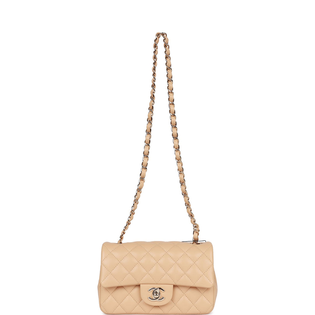 Top Quality Chanel Mini Rectangular Flap Bag Beige Lambskin Light Gold Hardware