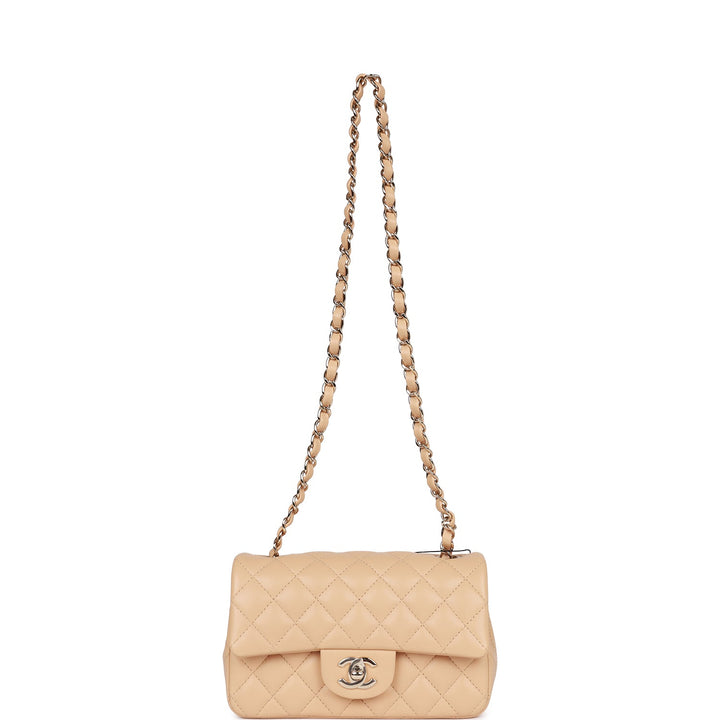 Top Quality Chanel Mini Rectangular Flap Bag Beige Lambskin Light Gold Hardware