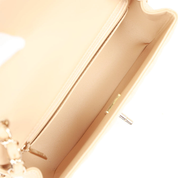 Top Quality Chanel Mini Rectangular Flap Bag Beige Lambskin Light Gold Hardware