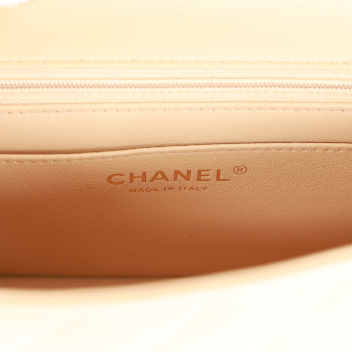 Top Quality Chanel Mini Rectangular Flap Bag Beige Lambskin Light Gold Hardware
