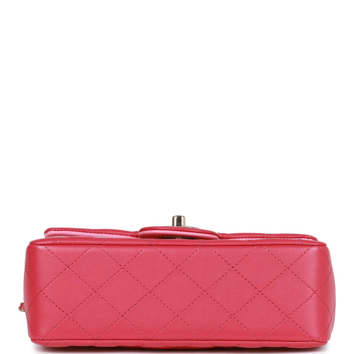 Top Quality Chanel Mini Rectangular Flap with Top Handle Pink Lambskin Light Gold Hardware