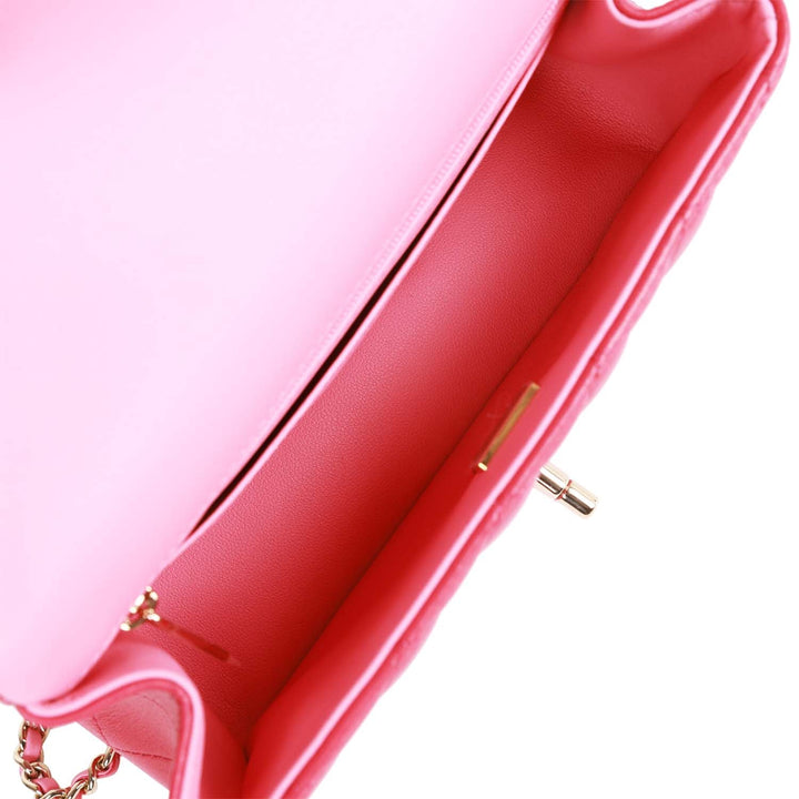Top Quality Chanel Mini Rectangular Flap with Top Handle Pink Lambskin Light Gold Hardware