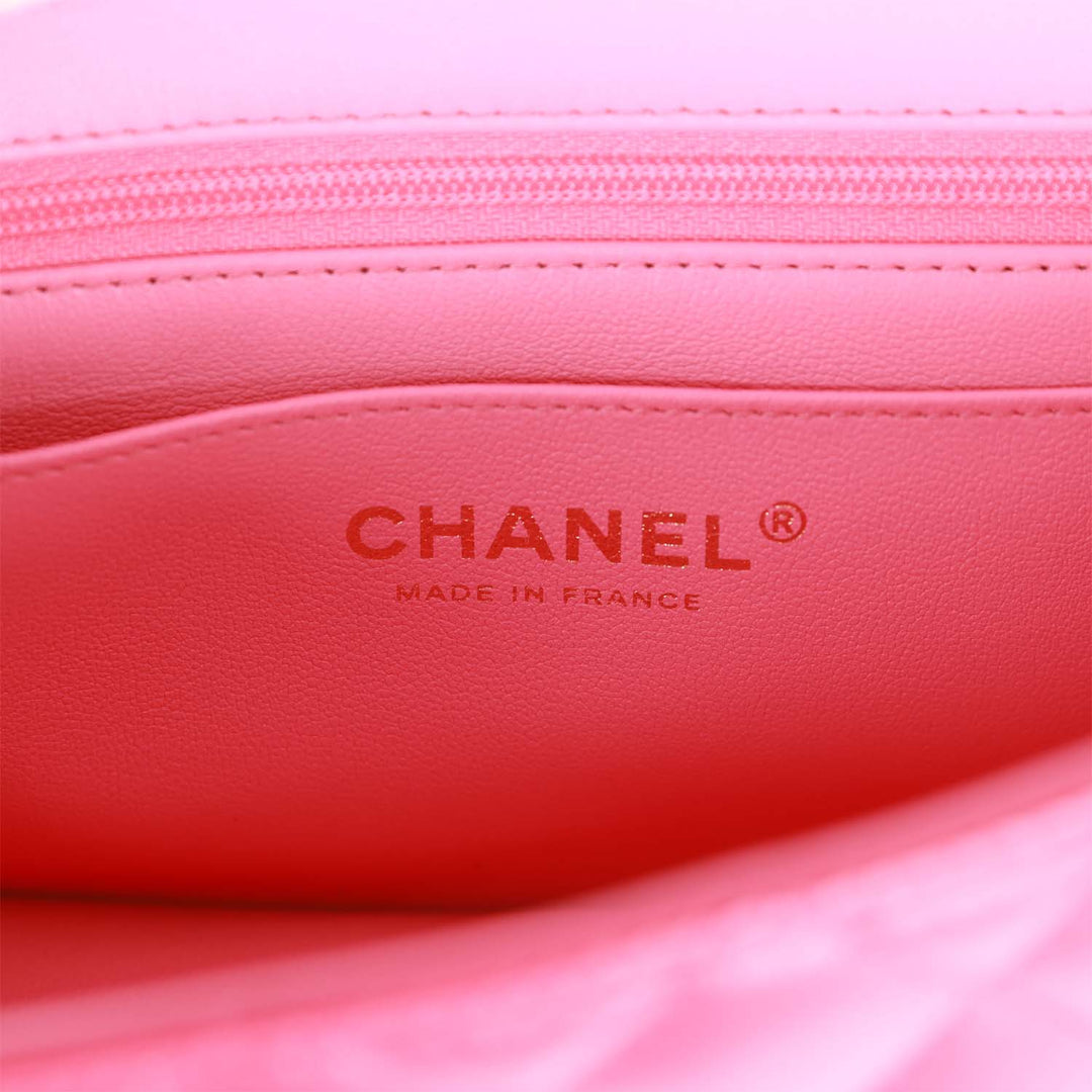 Top Quality Chanel Mini Rectangular Flap with Top Handle Pink Lambskin Light Gold Hardware