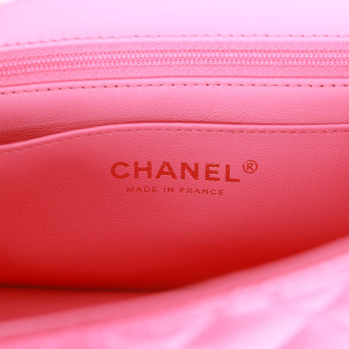 Top Quality Chanel Mini Rectangular Flap with Top Handle Pink Lambskin Light Gold Hardware