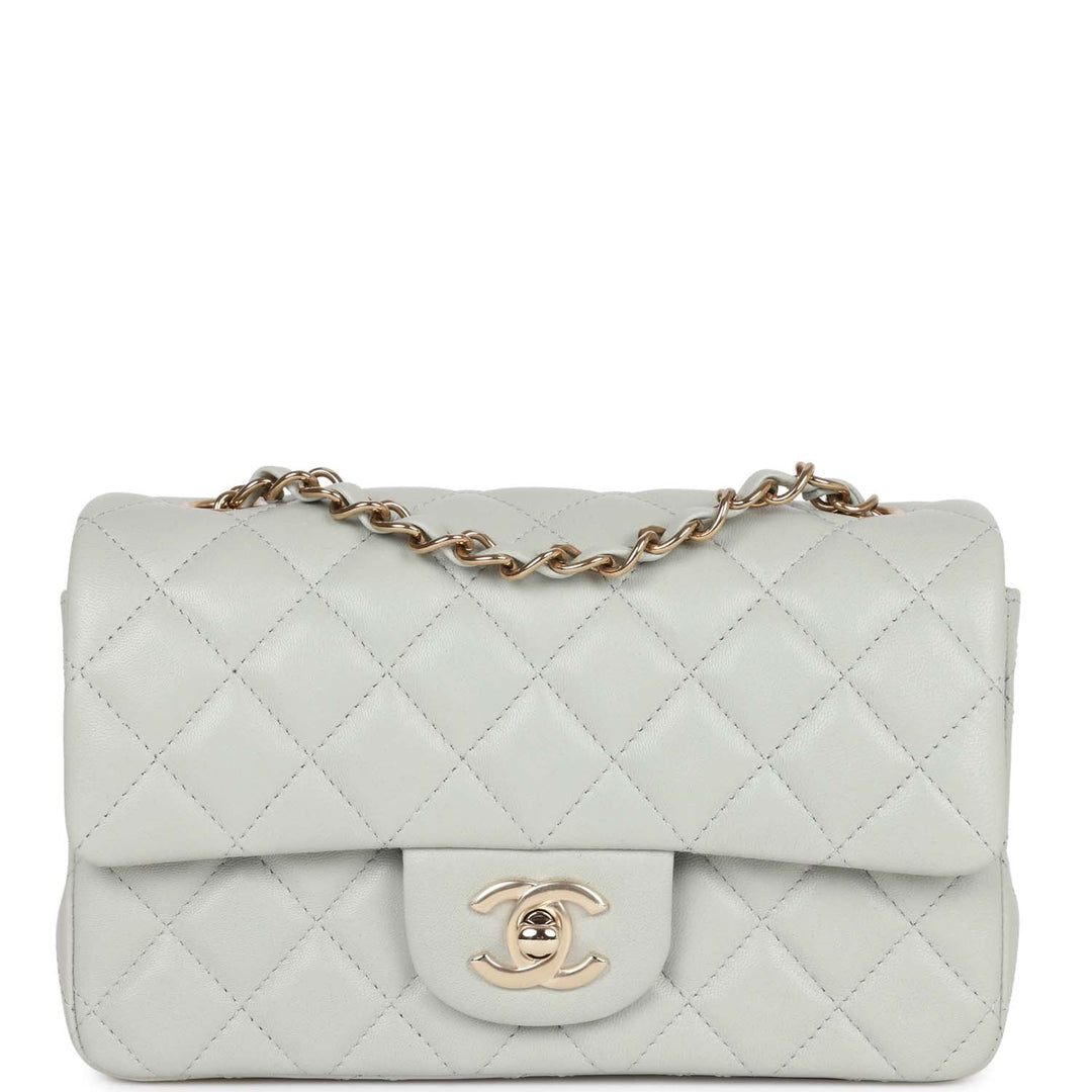 Top Quality Chanel Mini Rectangular Flap Bag Light Grey Lambskin Light Gold Hardware