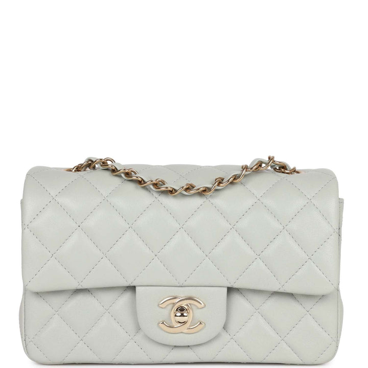 Top Quality Chanel Mini Rectangular Flap Bag Light Grey Lambskin Light Gold Hardware
