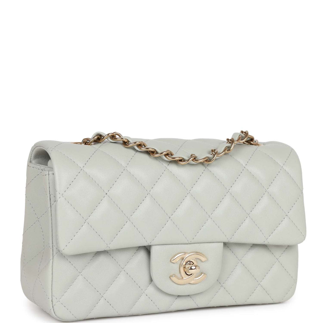 Top Quality Chanel Mini Rectangular Flap Bag Light Grey Lambskin Light Gold Hardware