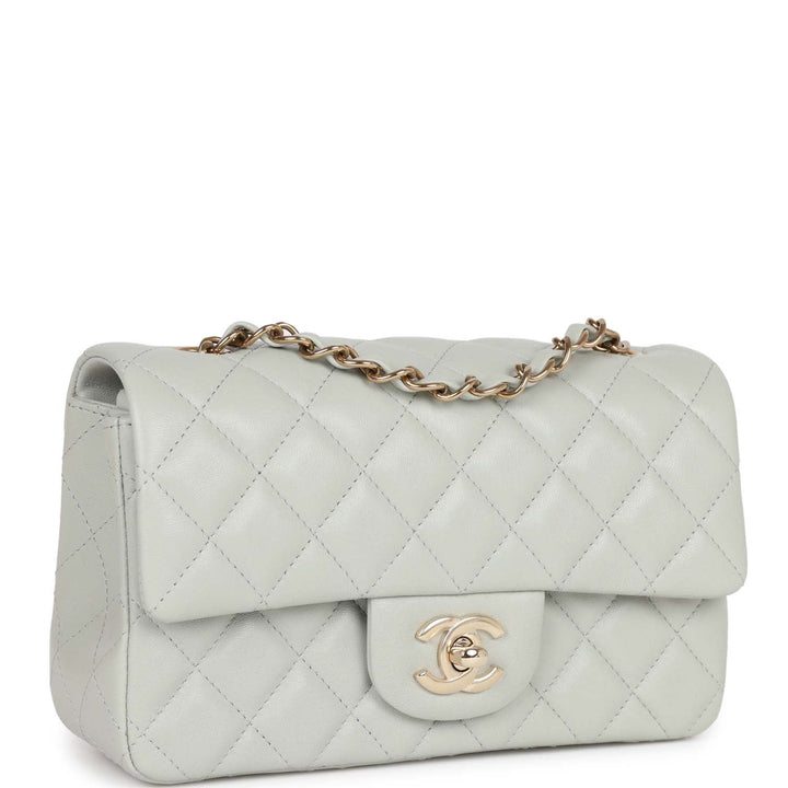 Top Quality Chanel Mini Rectangular Flap Bag Light Grey Lambskin Light Gold Hardware