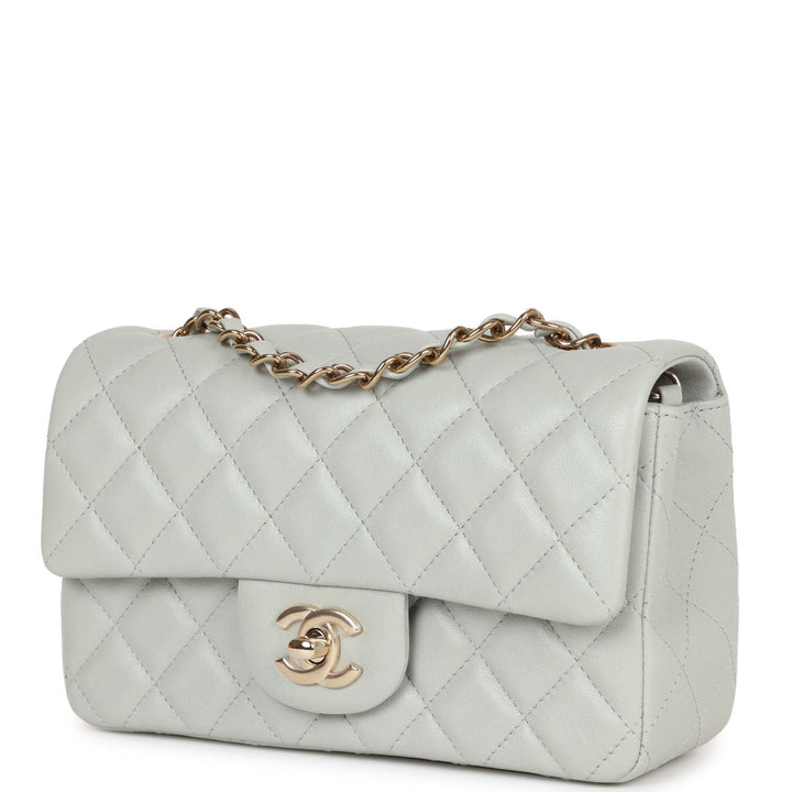 Top Quality Chanel Mini Rectangular Flap Bag Light Grey Lambskin Light Gold Hardware