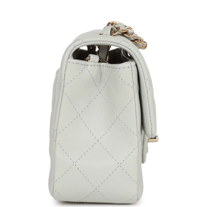 Top Quality Chanel Mini Rectangular Flap Bag Light Grey Lambskin Light Gold Hardware