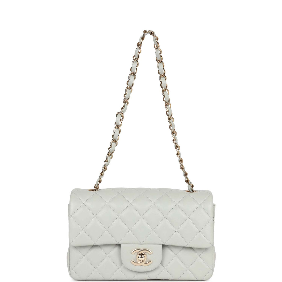 Top Quality Chanel Mini Rectangular Flap Bag Light Grey Lambskin Light Gold Hardware