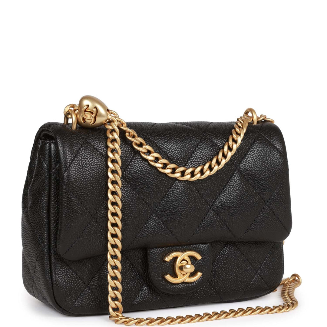 Top Quality Chanel Sweetheart Crush Mini Rectangular Flap Bag Black Caviar Antique Gold Hardware