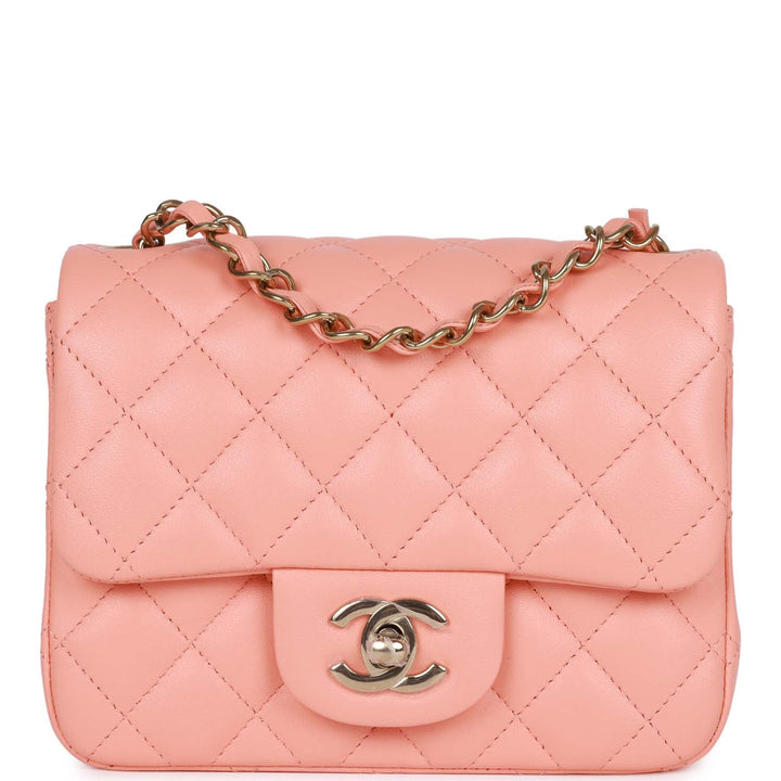 Top Quality Chanel Mini Square Flap Pink Lambskin Light Gold Hardware