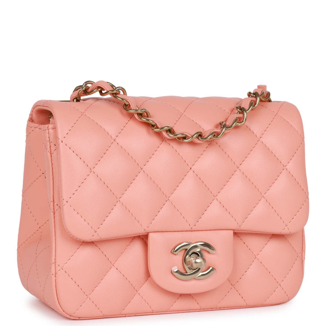 Top Quality Chanel Mini Square Flap Pink Lambskin Light Gold Hardware