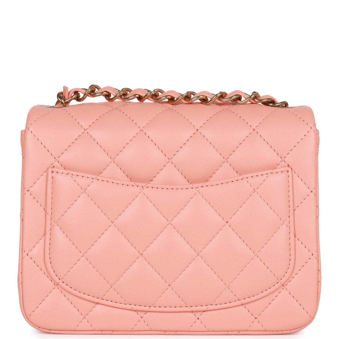 Top Quality Chanel Mini Square Flap Pink Lambskin Light Gold Hardware