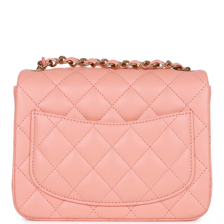Top Quality Chanel Mini Square Flap Pink Lambskin Light Gold Hardware