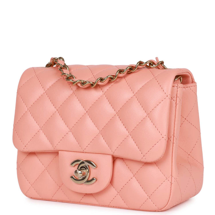Top Quality Chanel Mini Square Flap Pink Lambskin Light Gold Hardware