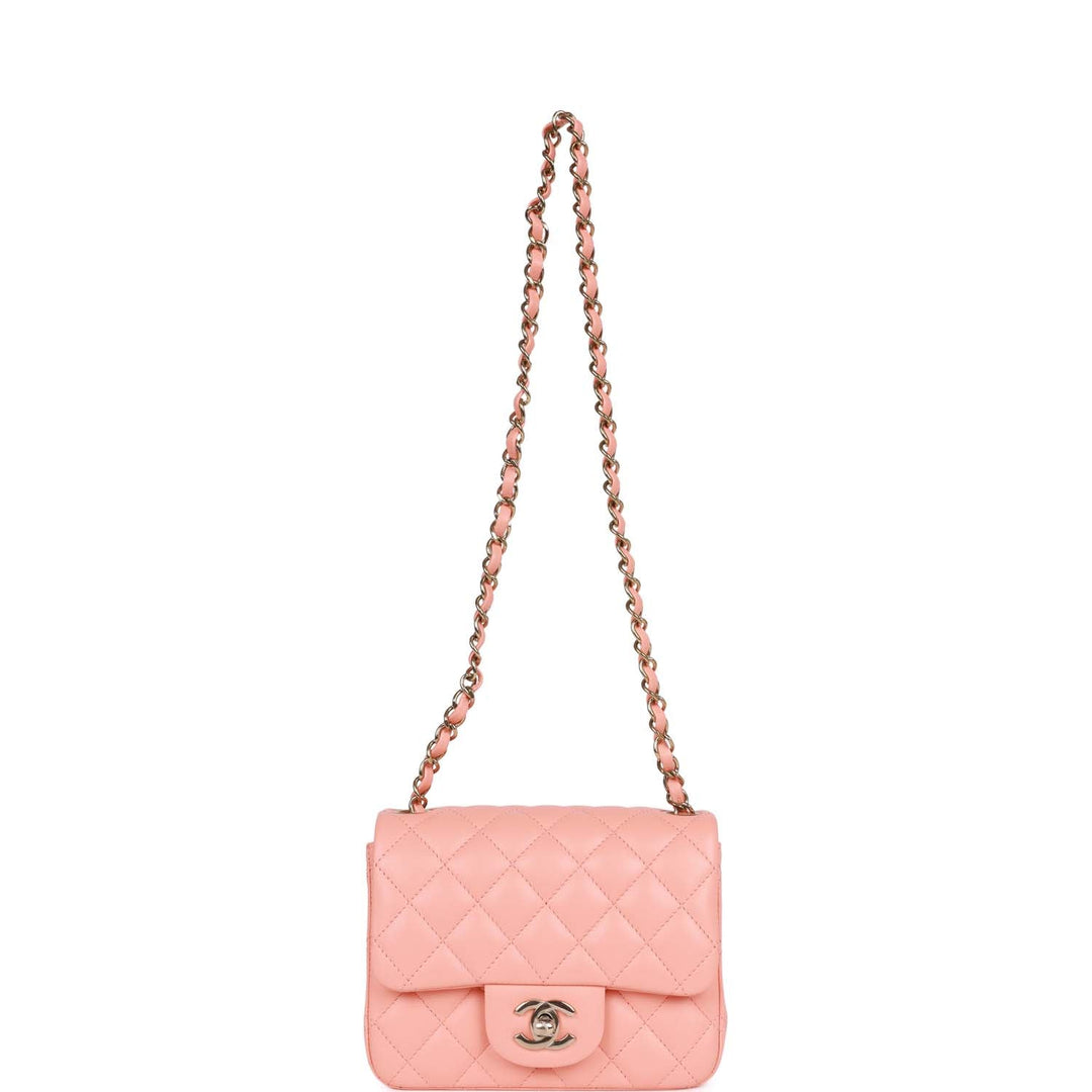 Top Quality Chanel Mini Square Flap Pink Lambskin Light Gold Hardware