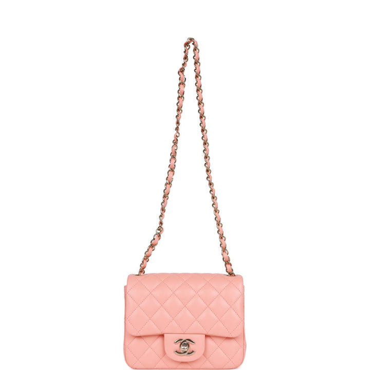 Top Quality Chanel Mini Square Flap Pink Lambskin Light Gold Hardware
