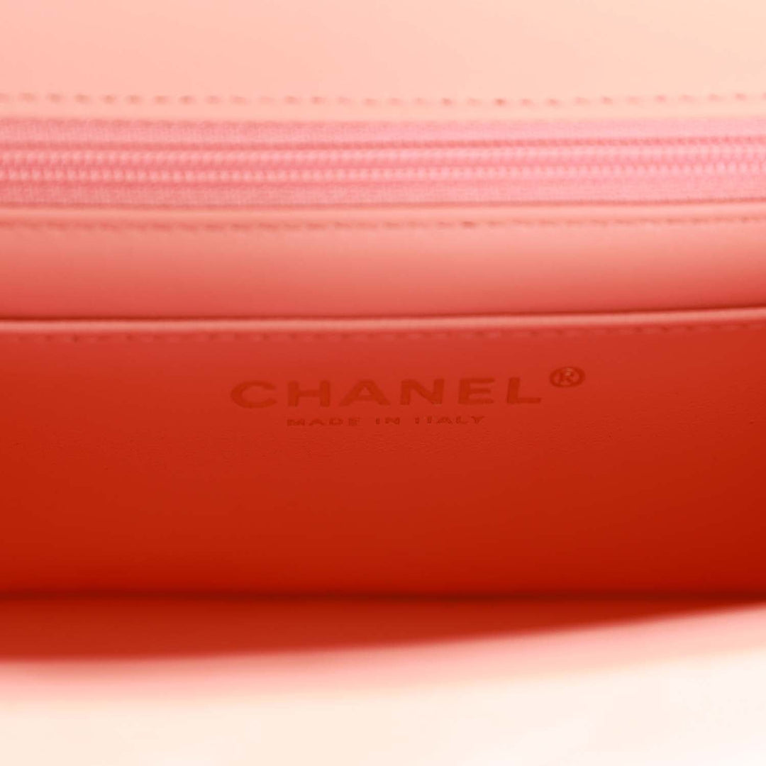 Top Quality Chanel Mini Square Flap Pink Lambskin Light Gold Hardware