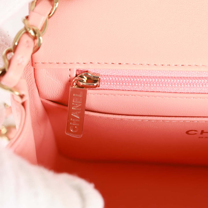 Top Quality Chanel Mini Square Flap Pink Lambskin Light Gold Hardware