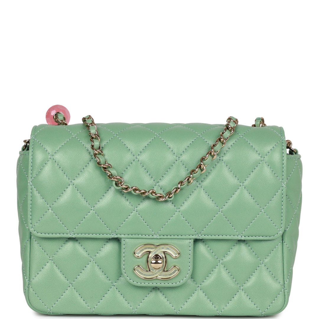 Top Quality Chanel Candy Heart Mini Flap Bag Turquoise Lambskin Enamel and Light Gold Hardware