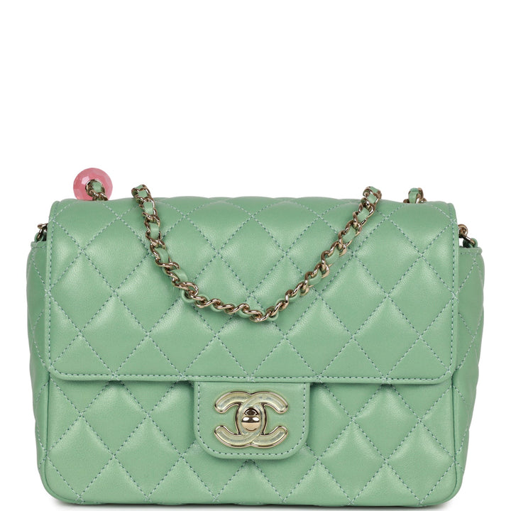 Top Quality Chanel Candy Heart Mini Flap Bag Turquoise Lambskin Enamel and Light Gold Hardware