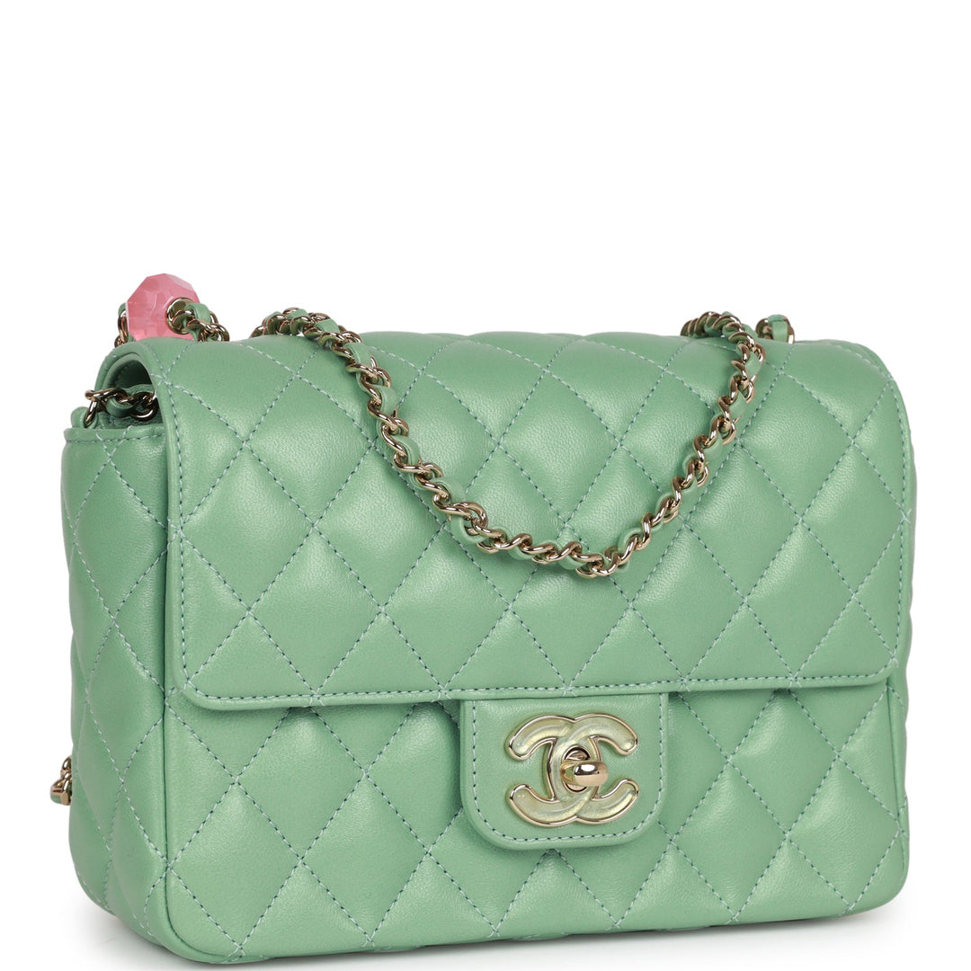 Top Quality Chanel Candy Heart Mini Flap Bag Turquoise Lambskin Enamel and Light Gold Hardware