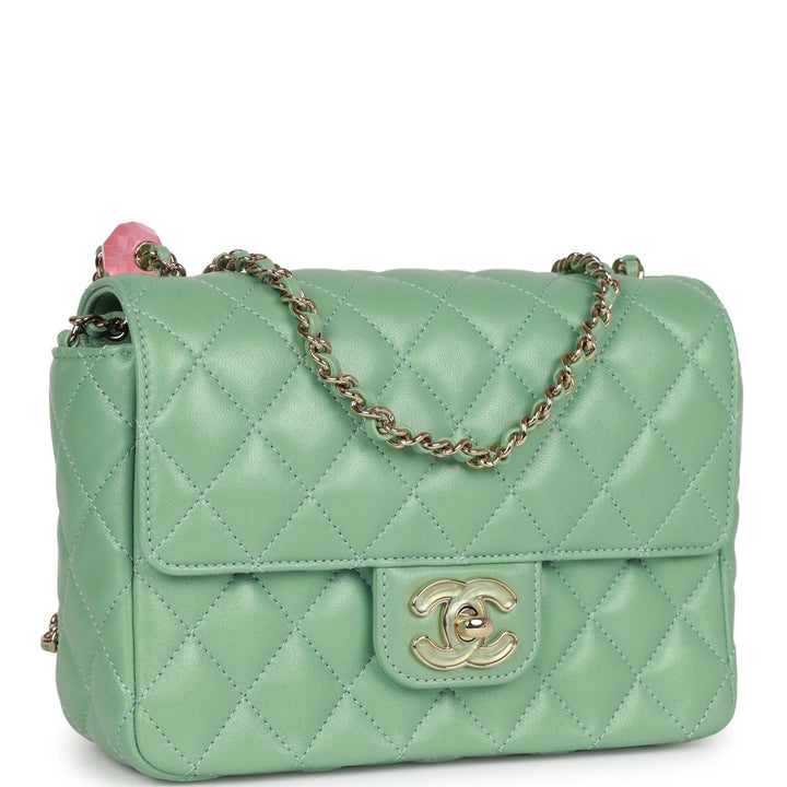 Top Quality Chanel Candy Heart Mini Flap Bag Turquoise Lambskin Enamel and Light Gold Hardware