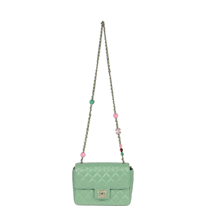 Top Quality Chanel Candy Heart Mini Flap Bag Turquoise Lambskin Enamel and Light Gold Hardware