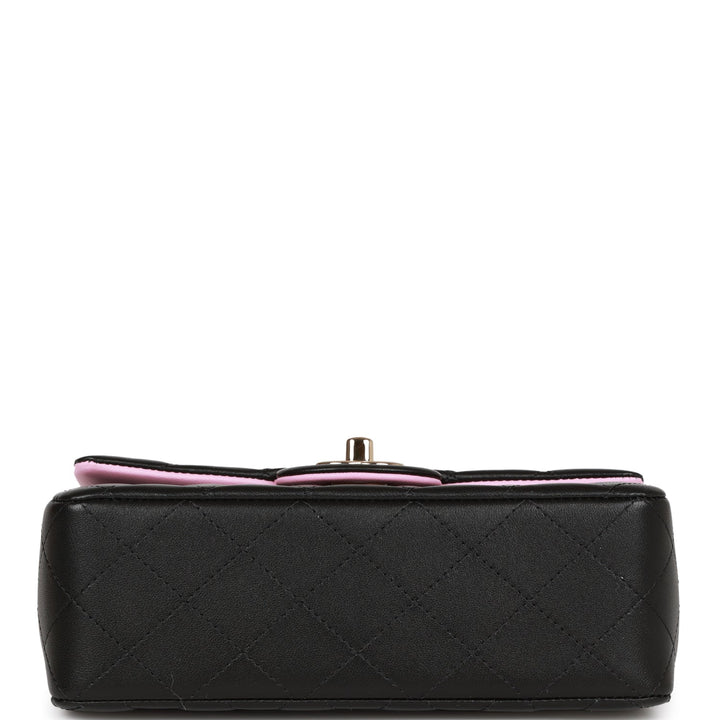 Top Quality Chanel Mini Rectangular Flap with Top Handle Black and Pink Lambskin Light Gold Hardware