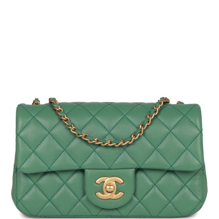 Top Quality Chanel Pearl Crush Mini Rectangular Flap Bag Dark Green Lambskin Antique Gold Hardware