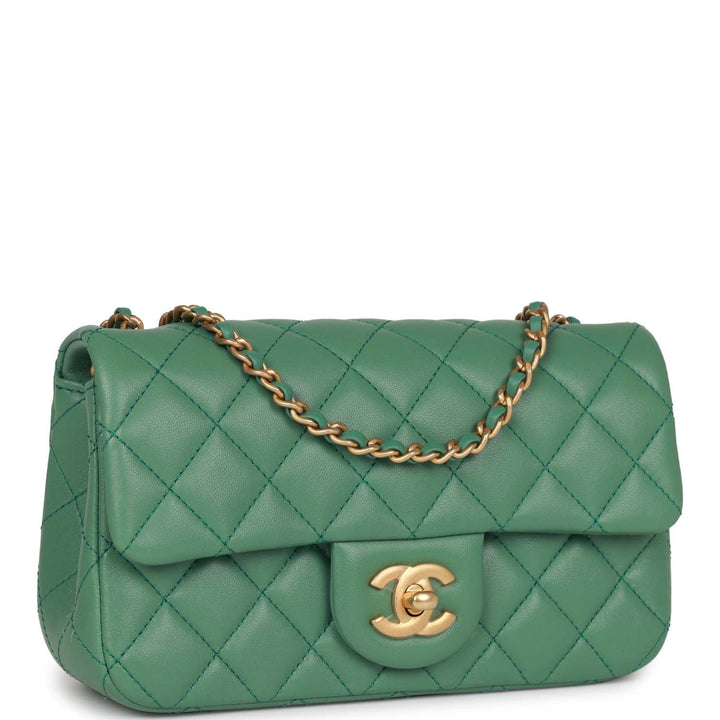 Top Quality Chanel Pearl Crush Mini Rectangular Flap Bag Dark Green Lambskin Antique Gold Hardware