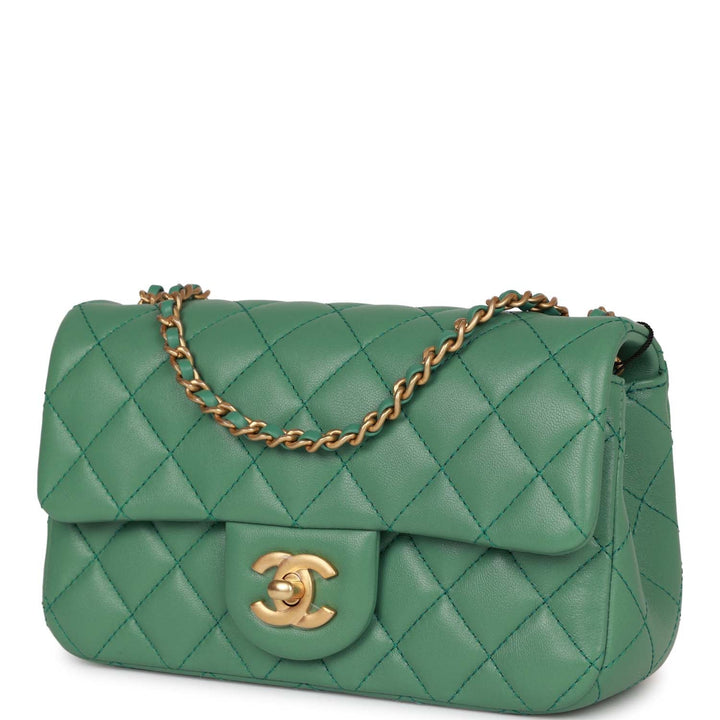 Top Quality Chanel Pearl Crush Mini Rectangular Flap Bag Dark Green Lambskin Antique Gold Hardware