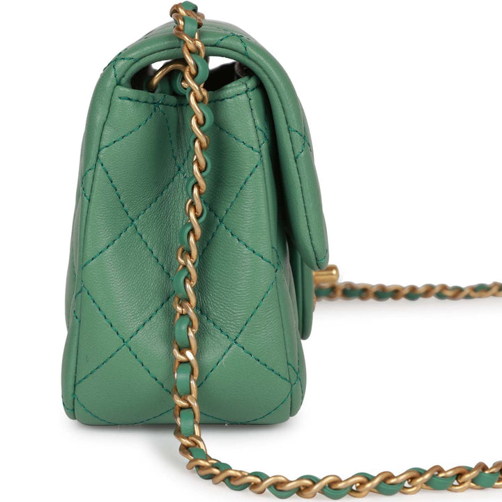 Top Quality Chanel Pearl Crush Mini Rectangular Flap Bag Dark Green Lambskin Antique Gold Hardware