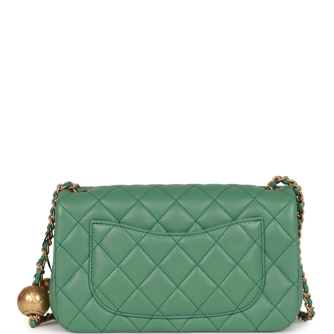 Top Quality Chanel Pearl Crush Mini Rectangular Flap Bag Dark Green Lambskin Antique Gold Hardware