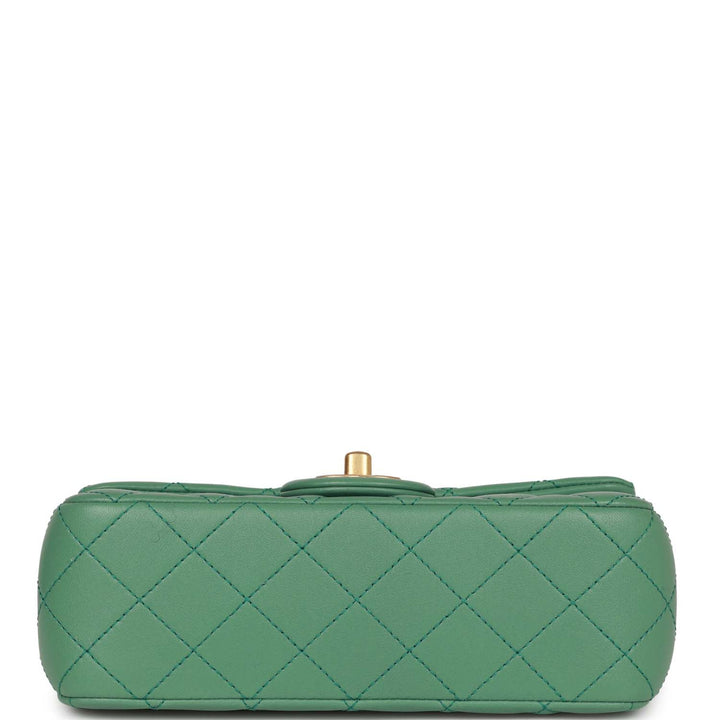 Top Quality Chanel Pearl Crush Mini Rectangular Flap Bag Dark Green Lambskin Antique Gold Hardware