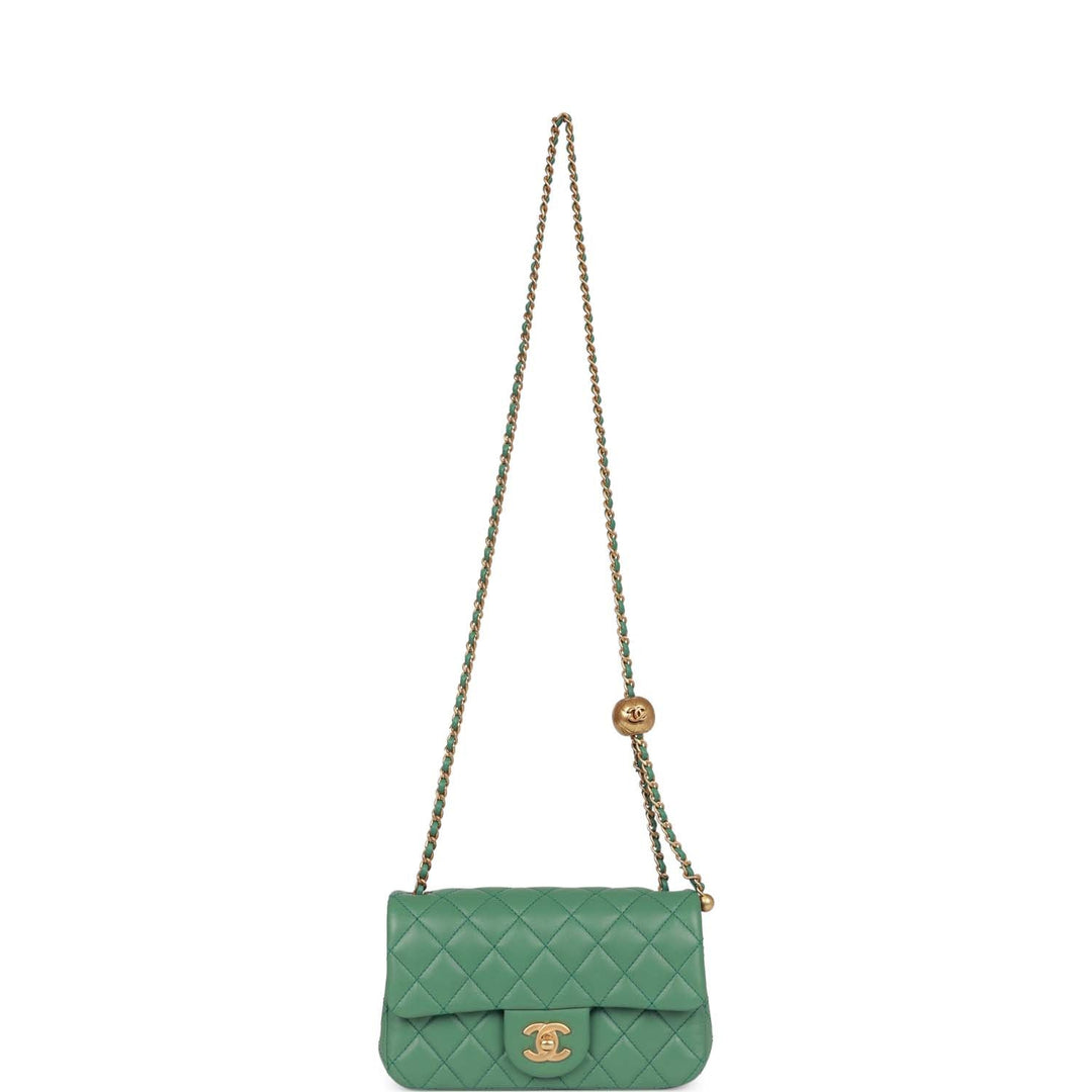 Top Quality Chanel Pearl Crush Mini Rectangular Flap Bag Dark Green Lambskin Antique Gold Hardware