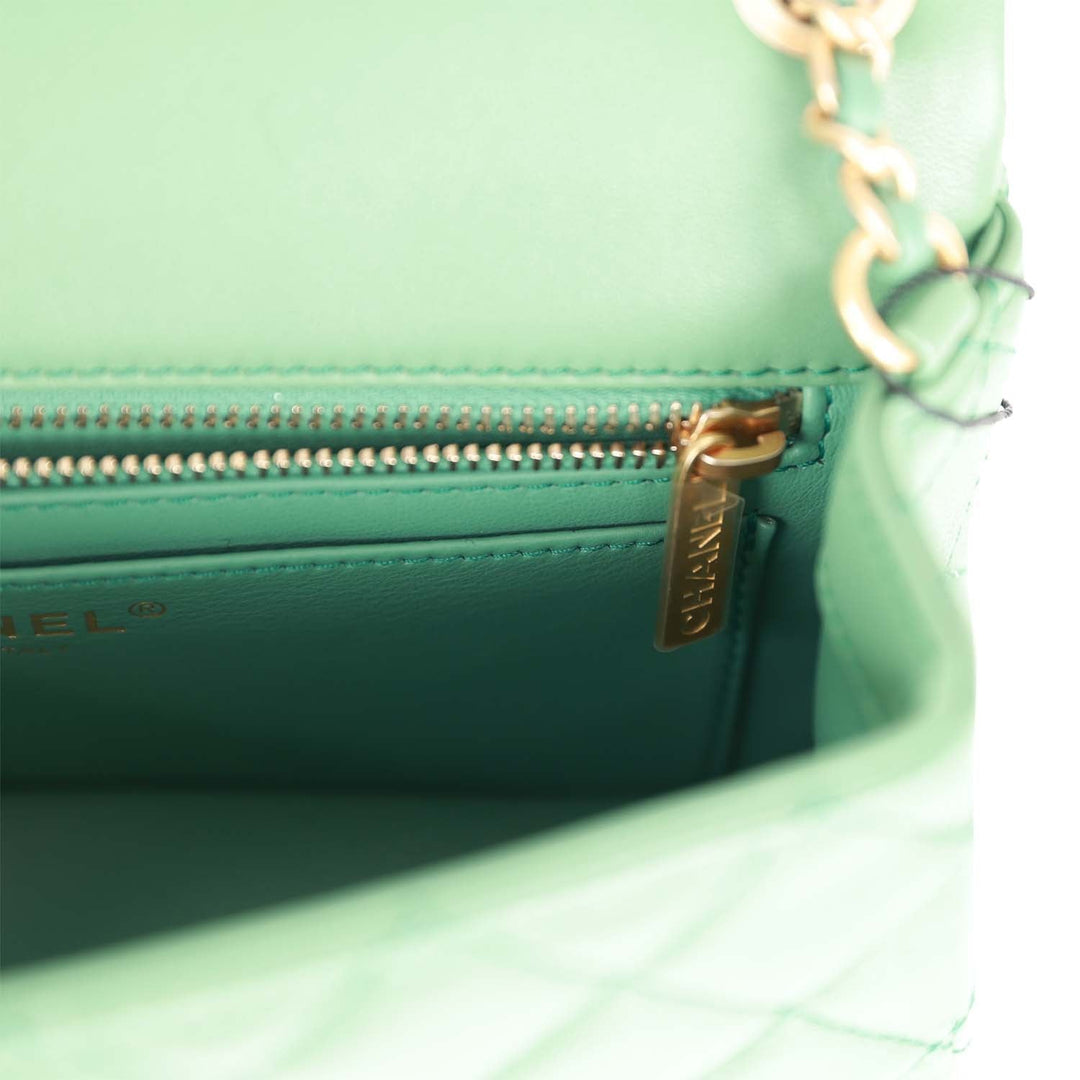 Top Quality Chanel Pearl Crush Mini Rectangular Flap Bag Dark Green Lambskin Antique Gold Hardware
