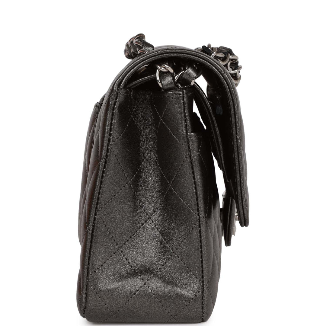 Top Quality Chanel Medium Classic Double Flap Bag Metallic Grey Lambskin Silver Hardware