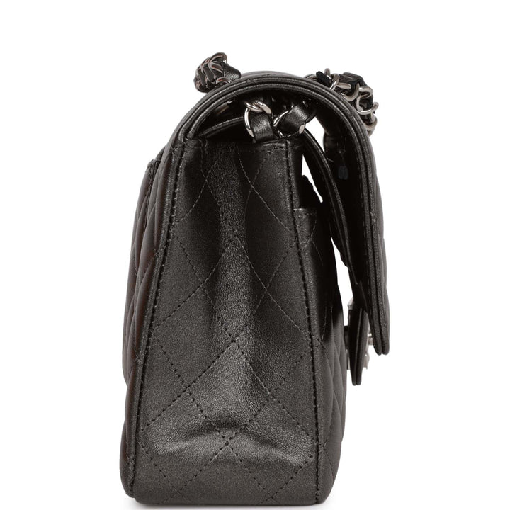 Top Quality Chanel Medium Classic Double Flap Bag Metallic Grey Lambskin Silver Hardware