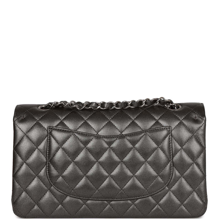 Top Quality Chanel Medium Classic Double Flap Bag Metallic Grey Lambskin Silver Hardware