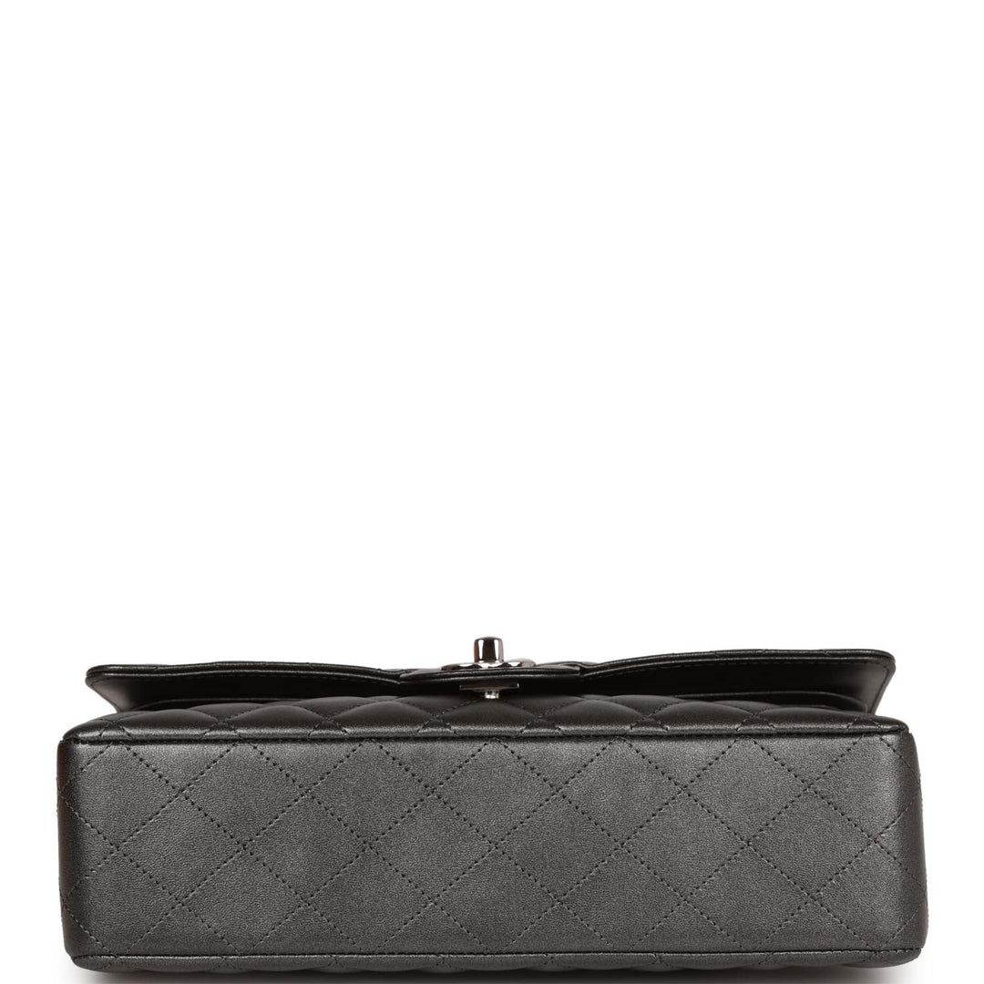 Top Quality Chanel Medium Classic Double Flap Bag Metallic Grey Lambskin Silver Hardware