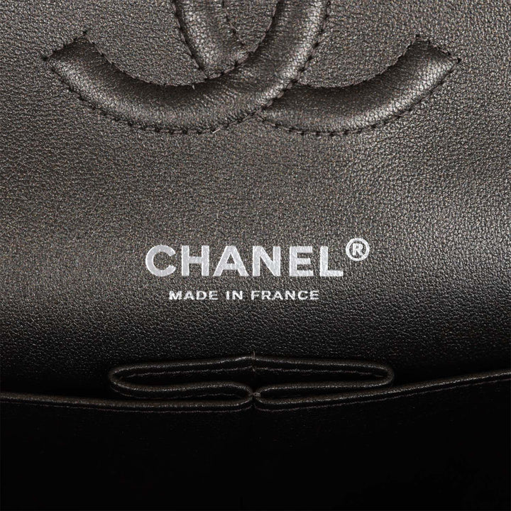 Top Quality Chanel Medium Classic Double Flap Bag Metallic Grey Lambskin Silver Hardware