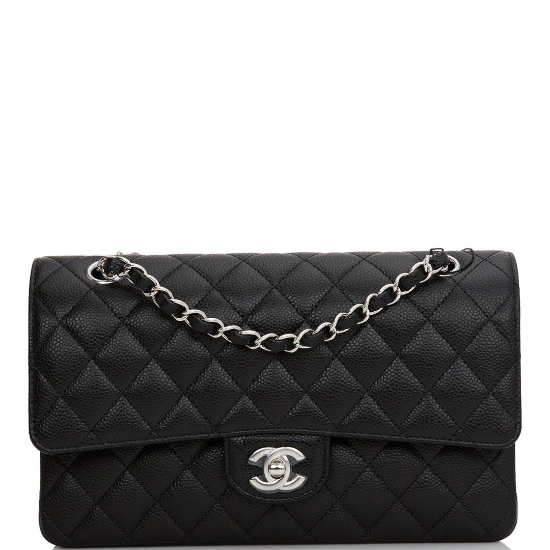 Top Quality Chanel Medium Classic Double Flap Bag Black Quilted Caviar Silver Hardware